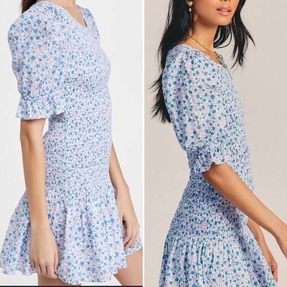 LOVESHACKFANCY LUPPA SMOCKED FLORAL MINI DRESS SIZE MEDIUM - Picture 4 of 15